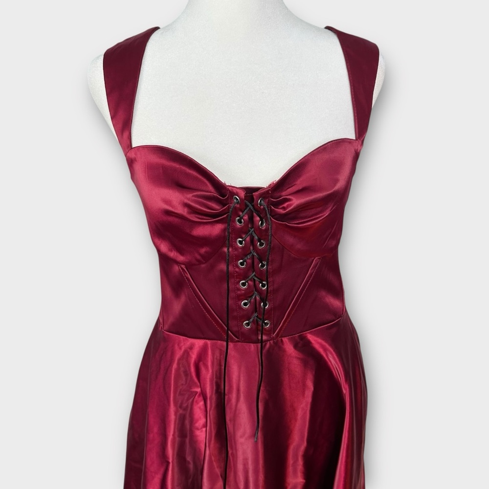 Unique Vintage Satin Corset Lace Up Dress Size L - Picture 2 of 9